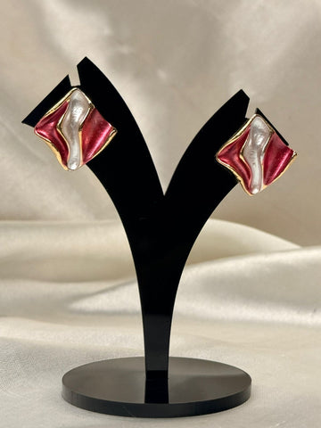 Red Enamel & Pearl Stud Earrings,llb789