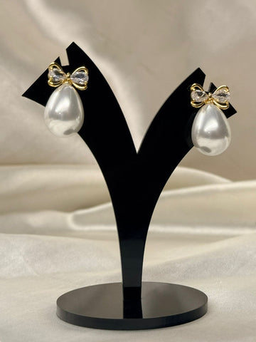 Elegant Pearl Drop Bow Earrings,llb792