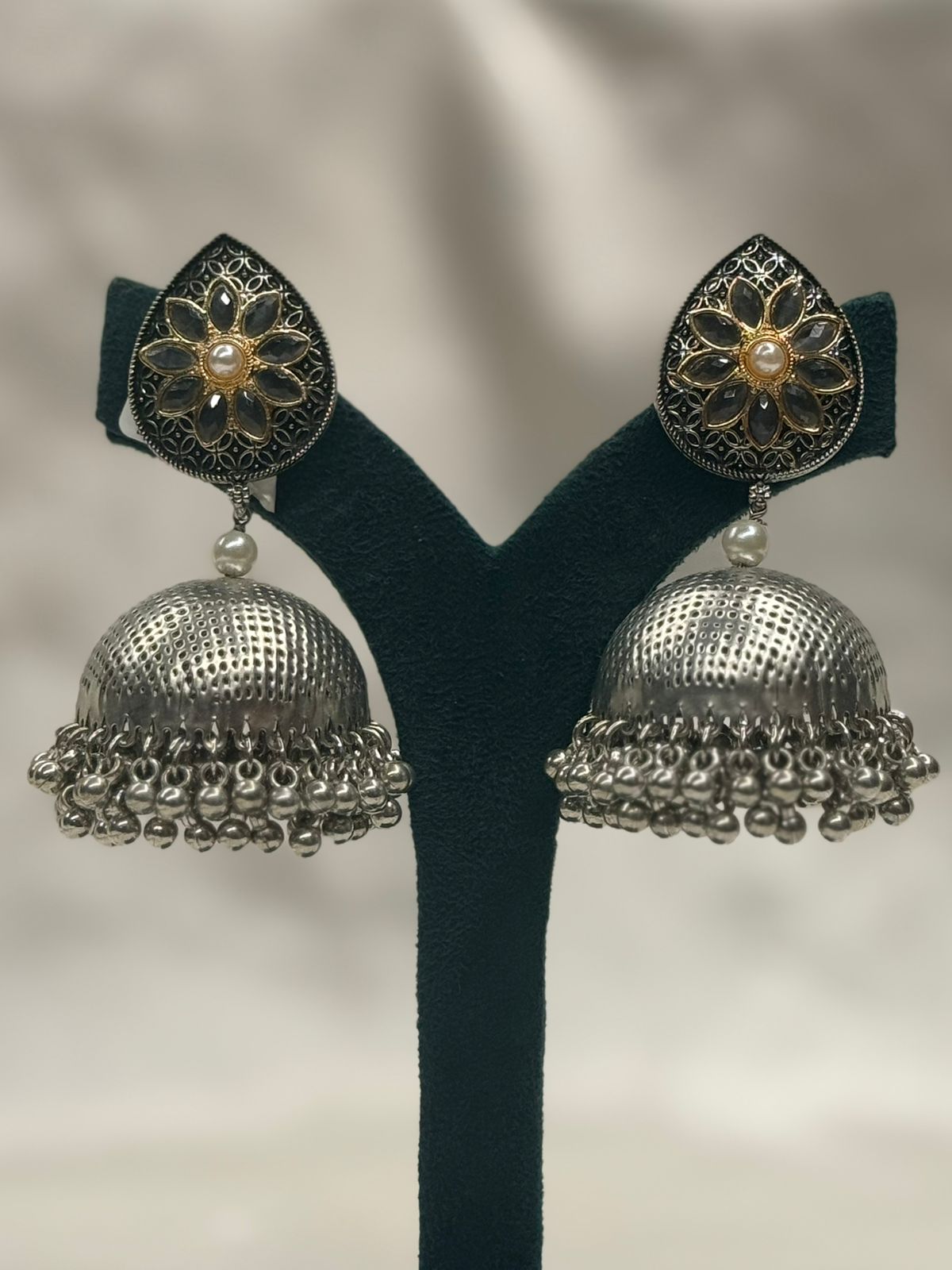 Vintage Oxidized Silver Floral Jhumka Earrings,llb812