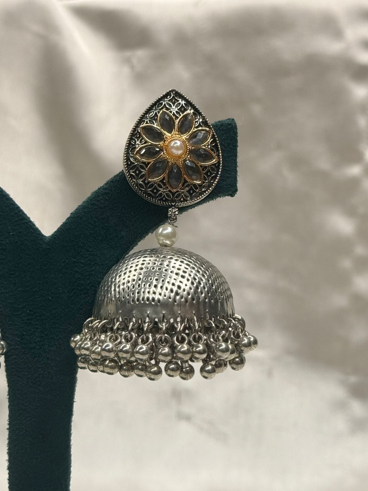 Vintage Oxidized Silver Floral Jhumka Earrings,llb812