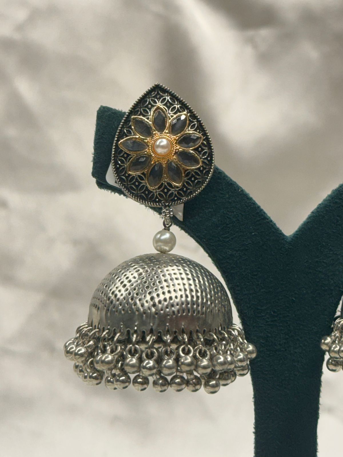 Vintage Oxidized Silver Floral Jhumka Earrings,llb812