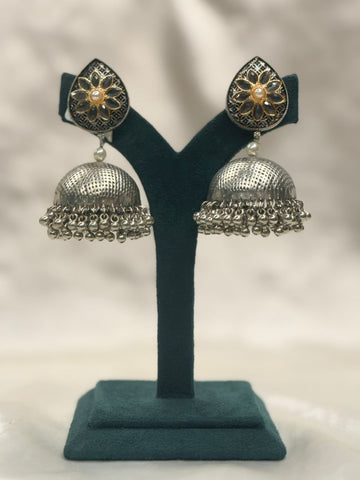 Vintage Oxidized Silver Floral Jhumka Earrings,llb812