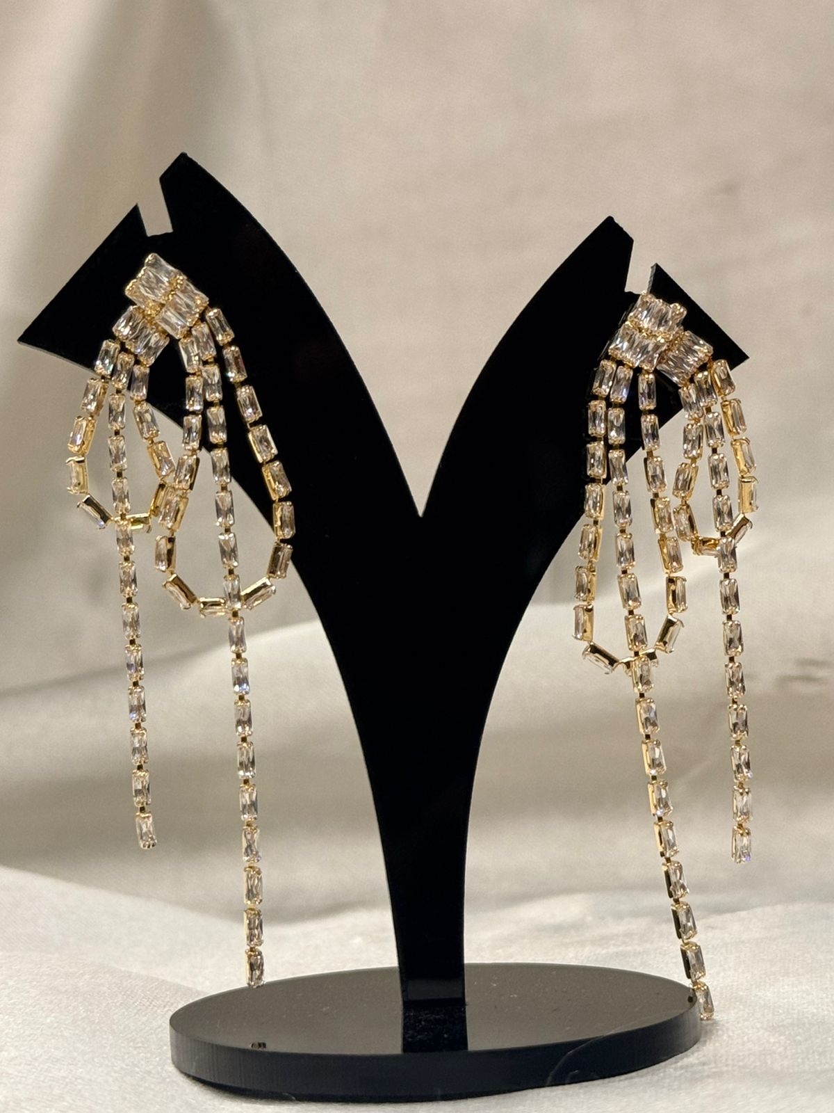 Gold Rhinestone Cascade Drop Earrings,llb826