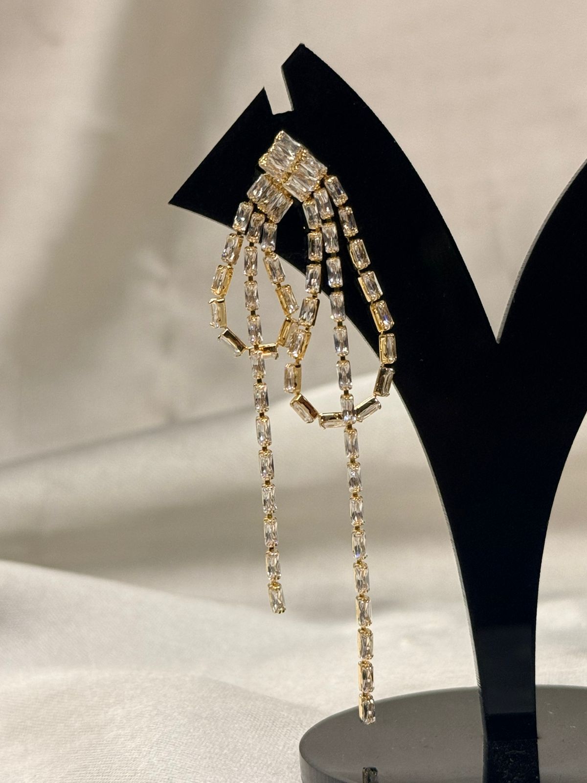 Gold Rhinestone Cascade Drop Earrings,llb826