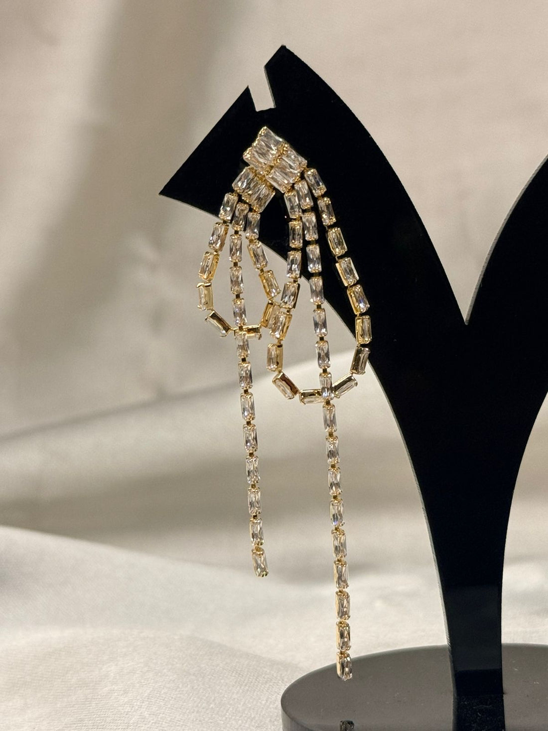 Gold Rhinestone Cascade Drop Earrings,llb826