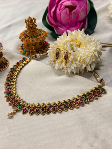 vishu collection,Antique Gold Palakka-Style Choker,llb834