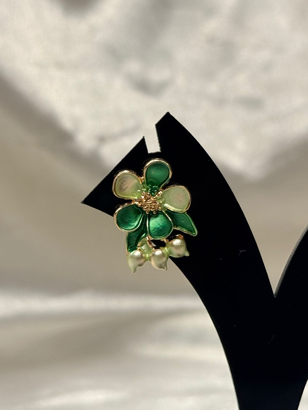 Green Enamel Floral Stud Earrings,llb843
