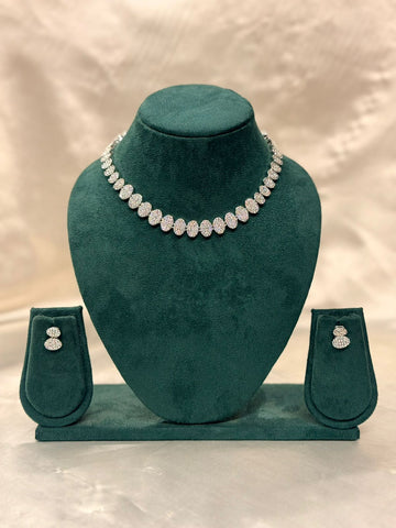 vishu collection,Elegant Silver Crystal Necklace and Stud Earrings,llb854