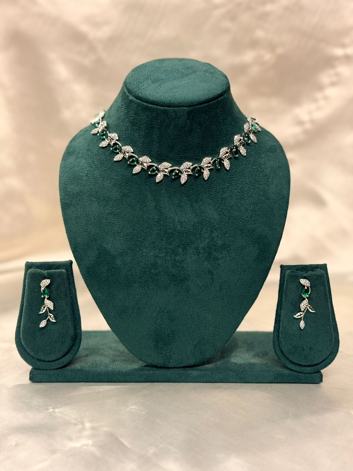 Emerald Green Leaf Necklace Set,llb851