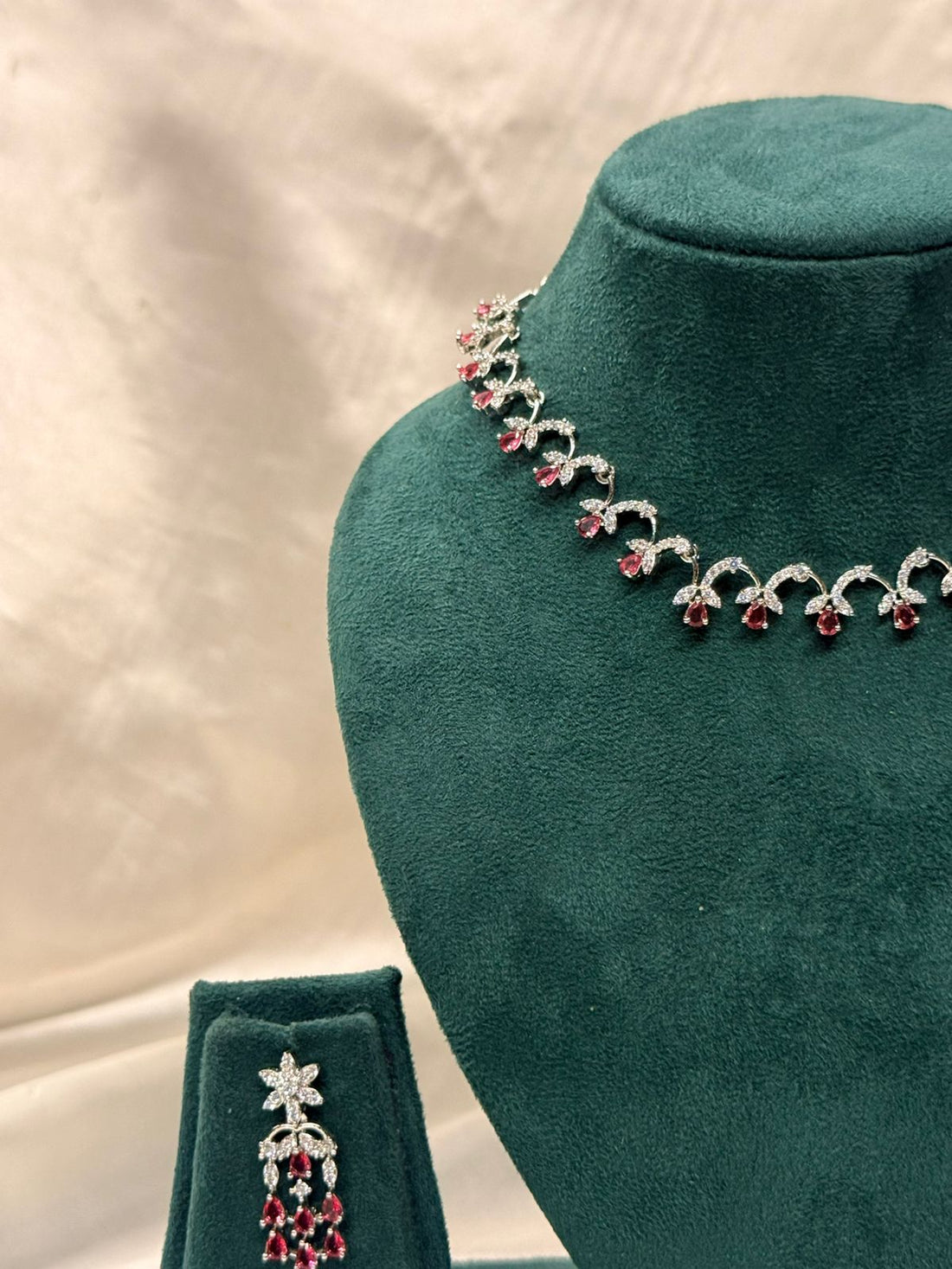 Ruby Pink Crystal Floral Jewelry Set,llb850