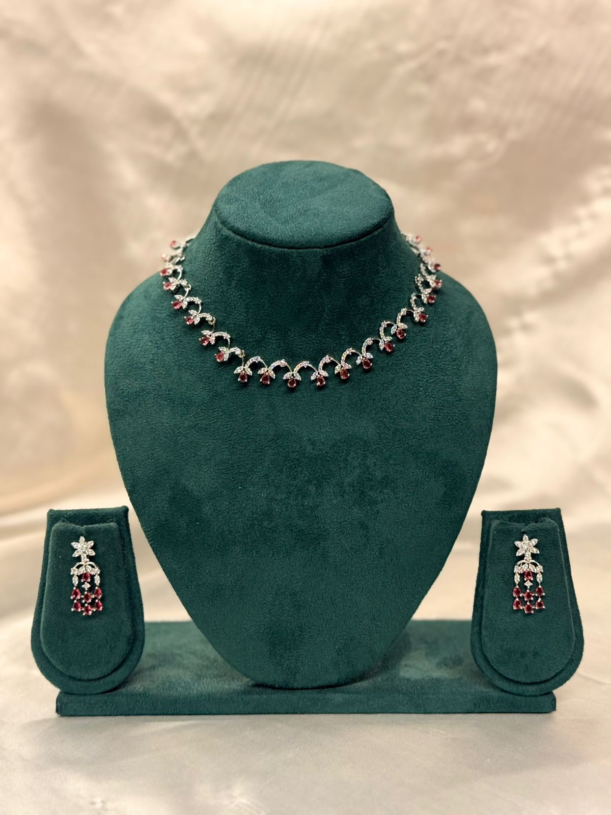 Ruby Pink Crystal Floral Jewelry Set,llb850