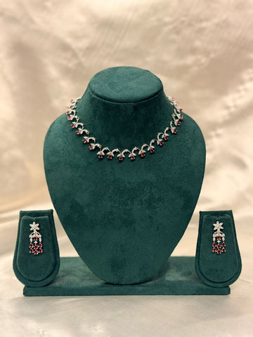 Ruby Pink Crystal Floral Jewelry Set,llb850