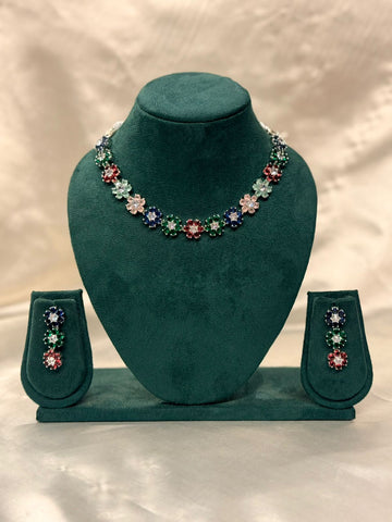 vishu collection,Multi-Color Floral Crystal Jewelry Se,,lb853