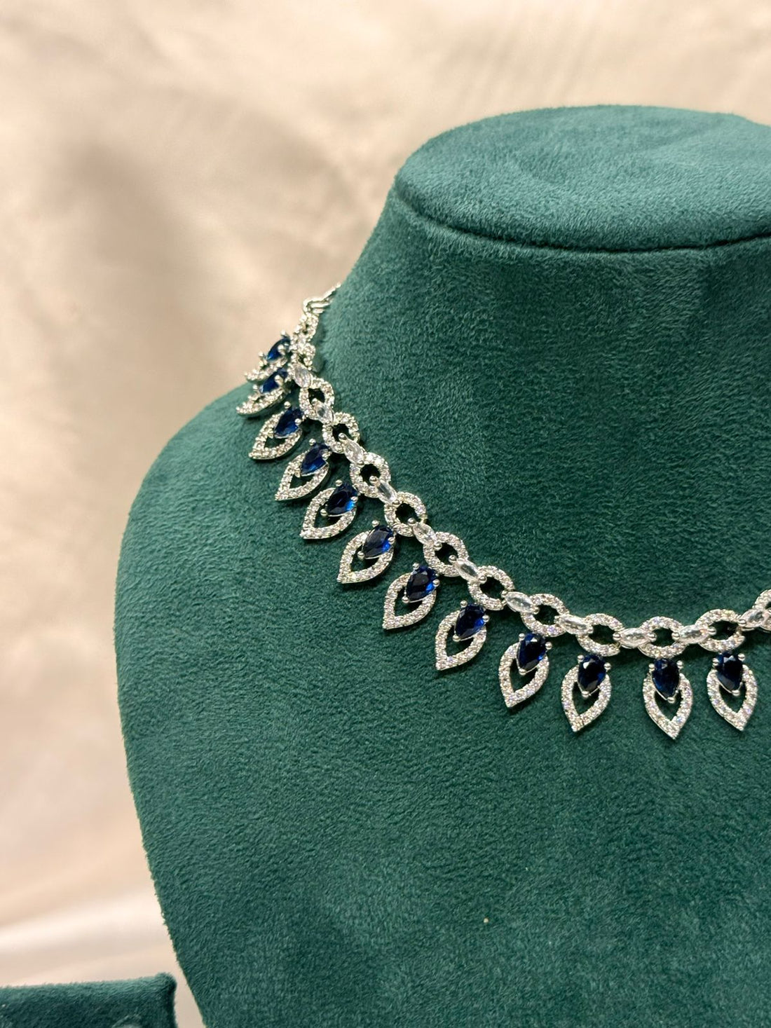 Blue Crystal Fringe Necklace Set,llb849