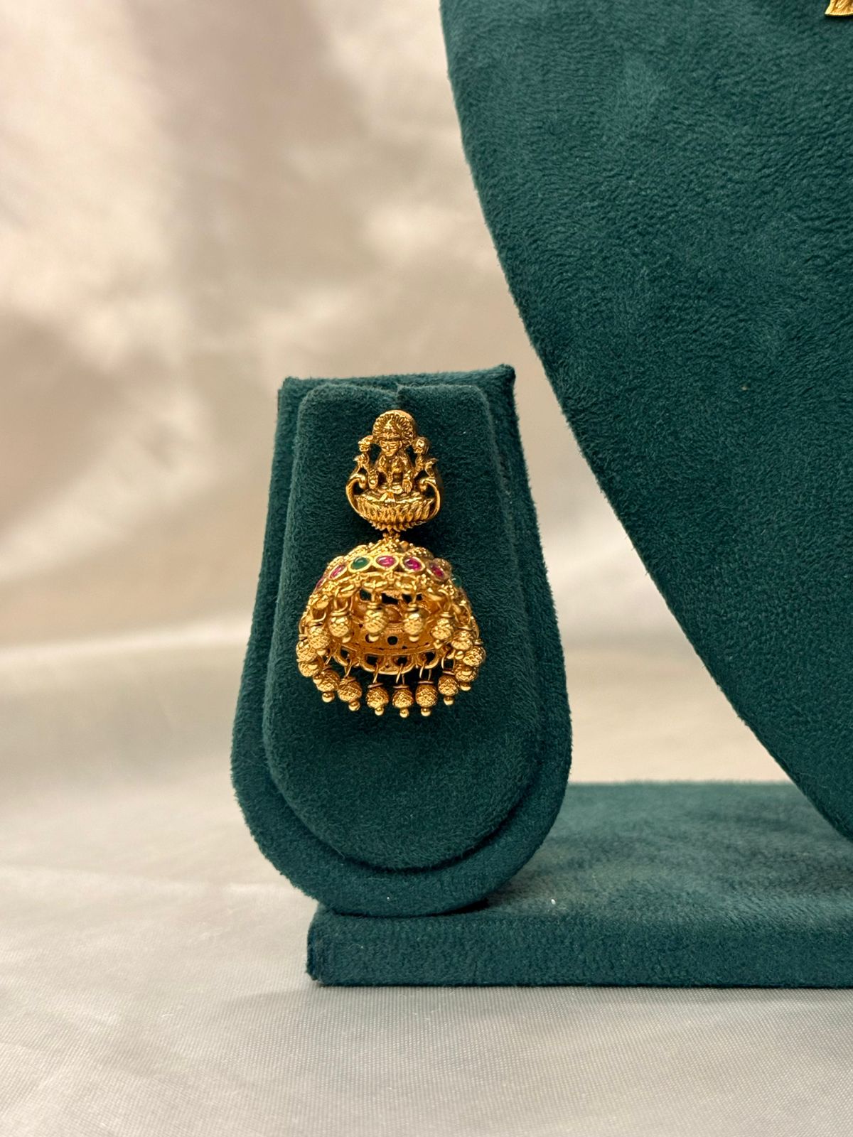 vishu collection,Traditional Lakshmi Temple Jewelry Gold Necklace Set,llb856