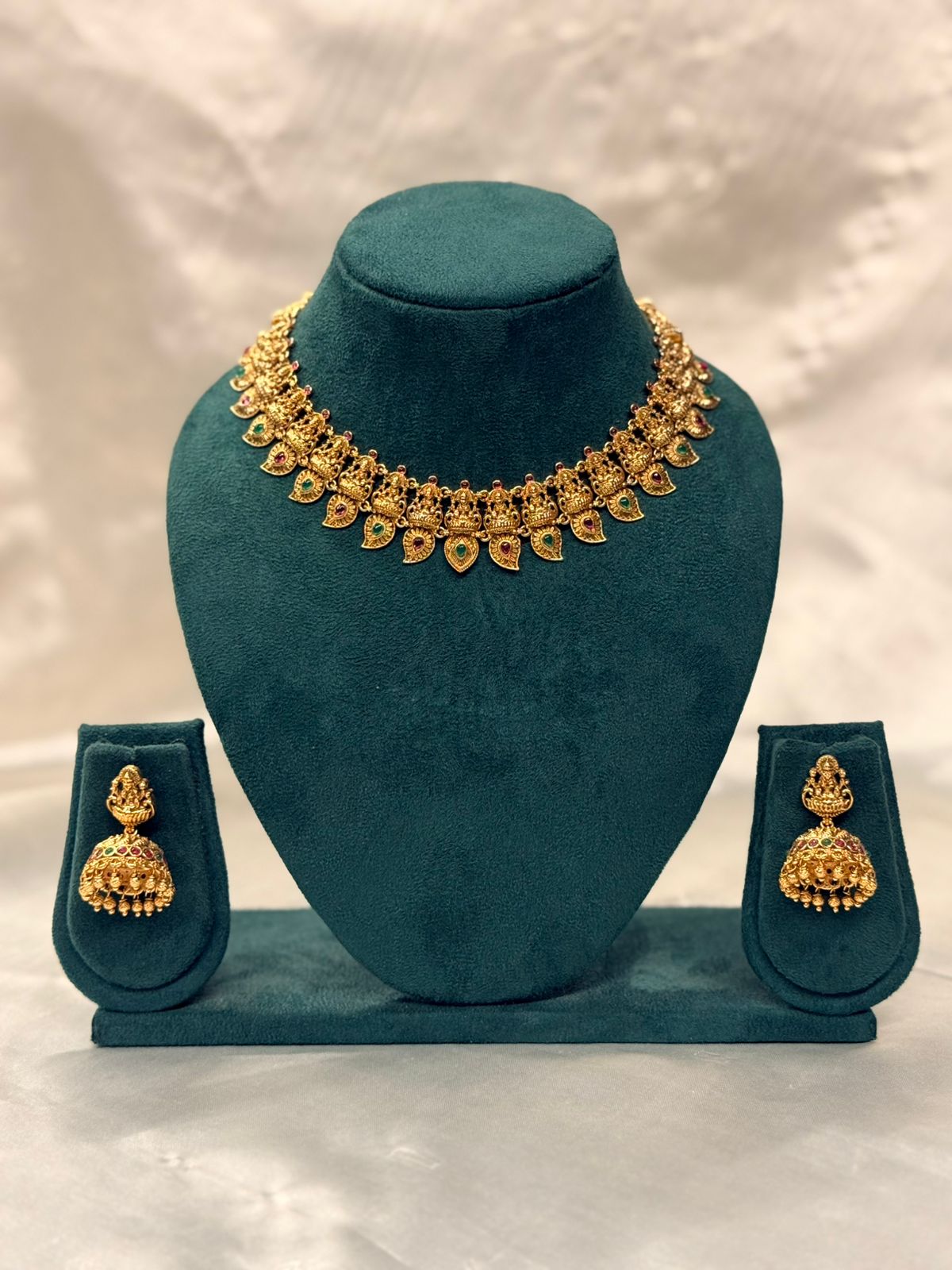 vishu collection,Traditional Lakshmi Temple Jewelry Gold Necklace Set,llb856