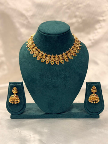 vishu collection,Traditional Lakshmi Temple Jewelry Gold Necklace Set,llb856