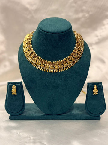 vishu collection,Antique Gold Temple Lakshmi Necklace Set,llb860