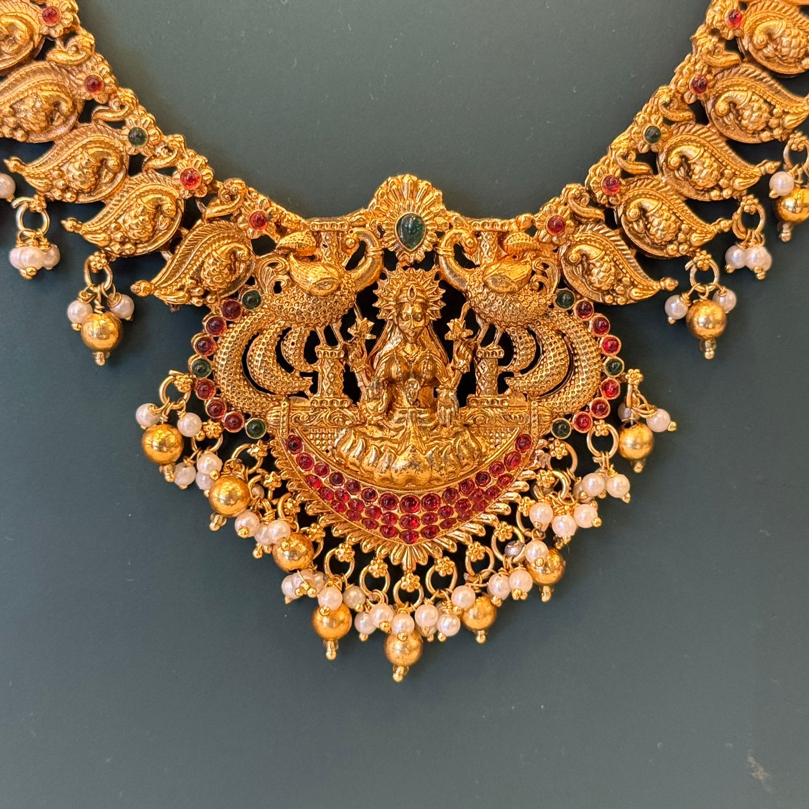 Antique Temple Gold Haram Necklace with Lakshmi,llb862
