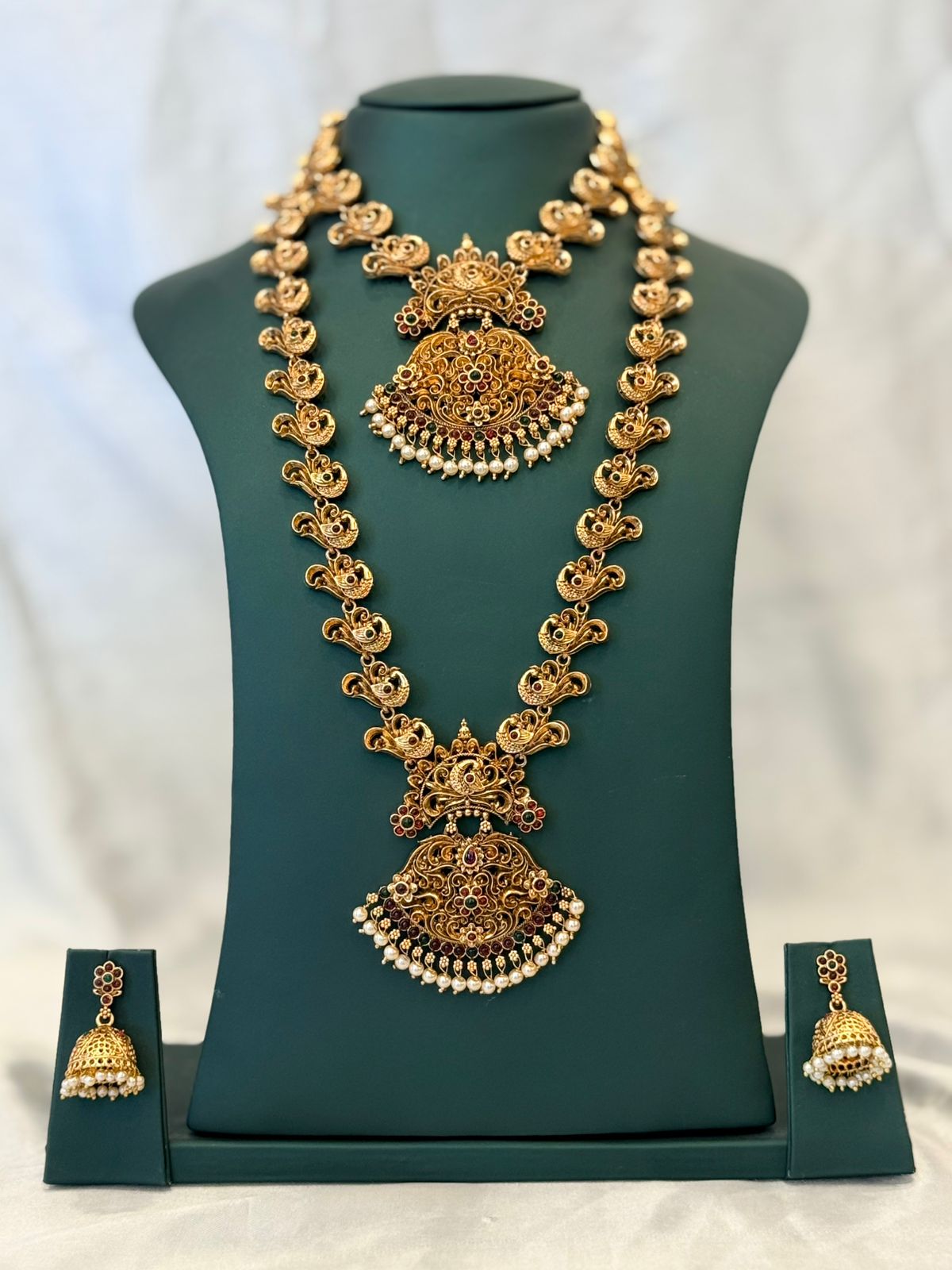 Antique Gold Temple Long Haram Necklace Set,llb863