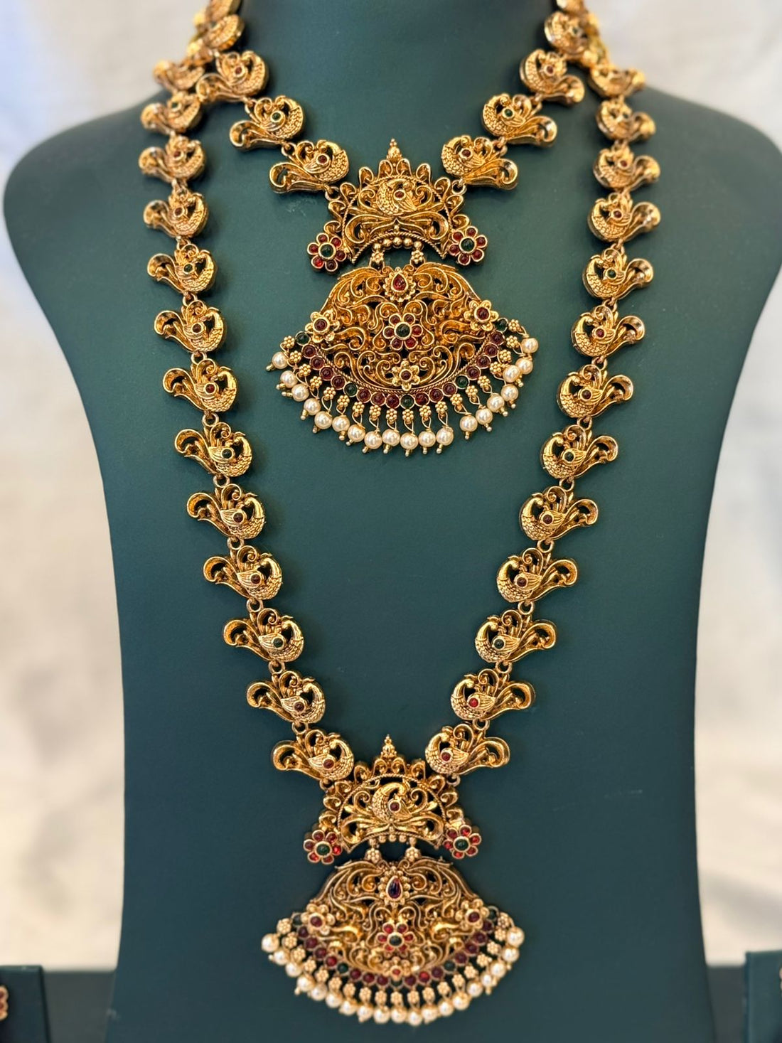 Antique Gold Temple Long Haram Necklace Set,llb863