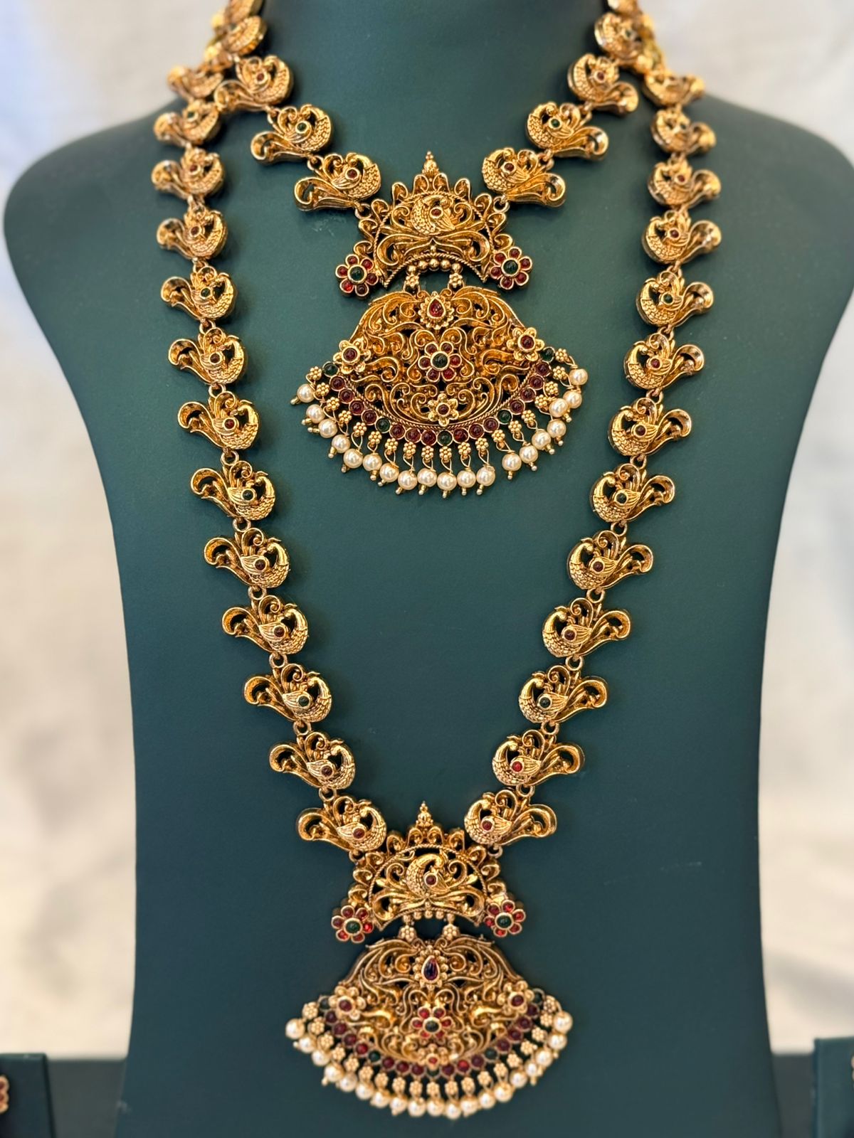 Antique Gold Temple Long Haram Necklace Set,llb863