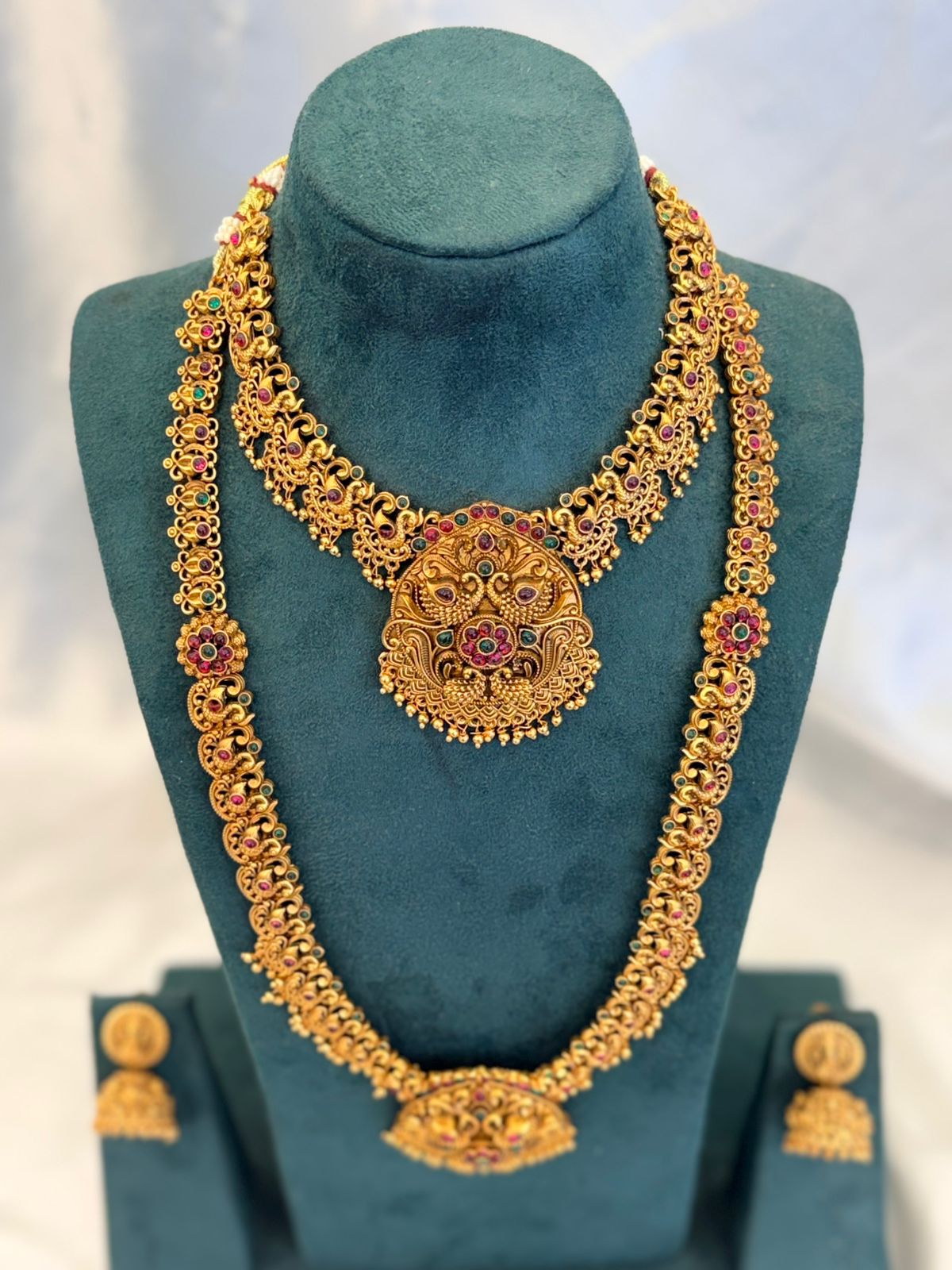 Antique Temple Gold Bridal Necklace set,llb864