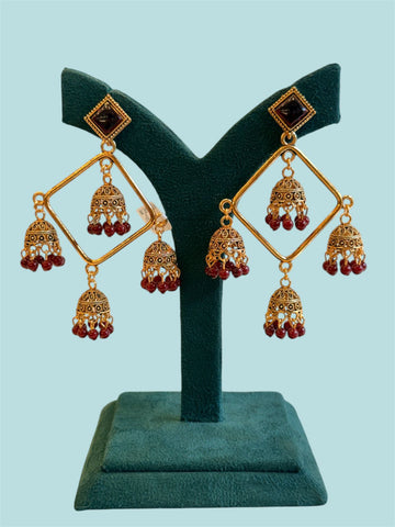 Antique Gold Jhumka Earrings with Pearl Drops,llb889