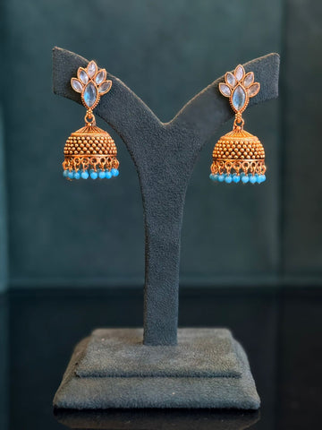 Antique Gold Lotus Jhumka Earrings,llb898