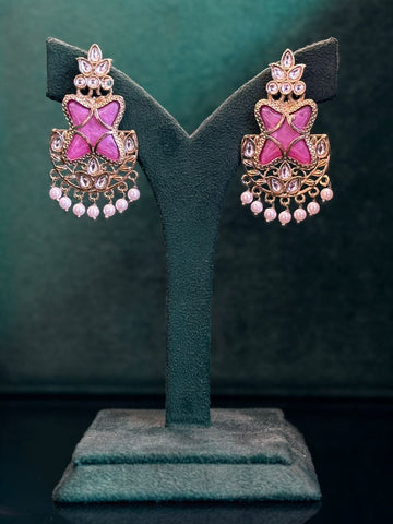 Pink Meenakari Earrings with Polki & Pearl Drops,llb911
