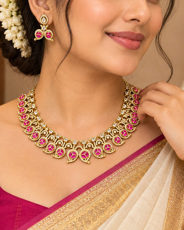 Ruby Pink American Diamond Set | ONK306