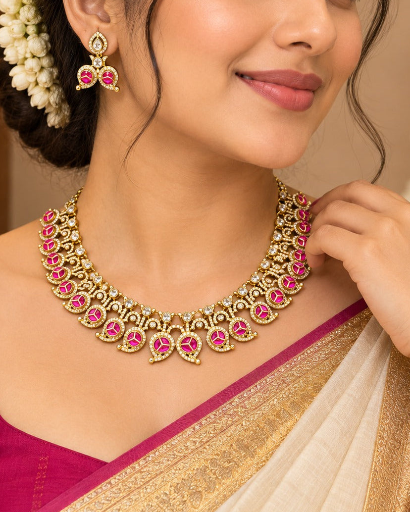 Ruby Pink American Diamond Set | ONK306