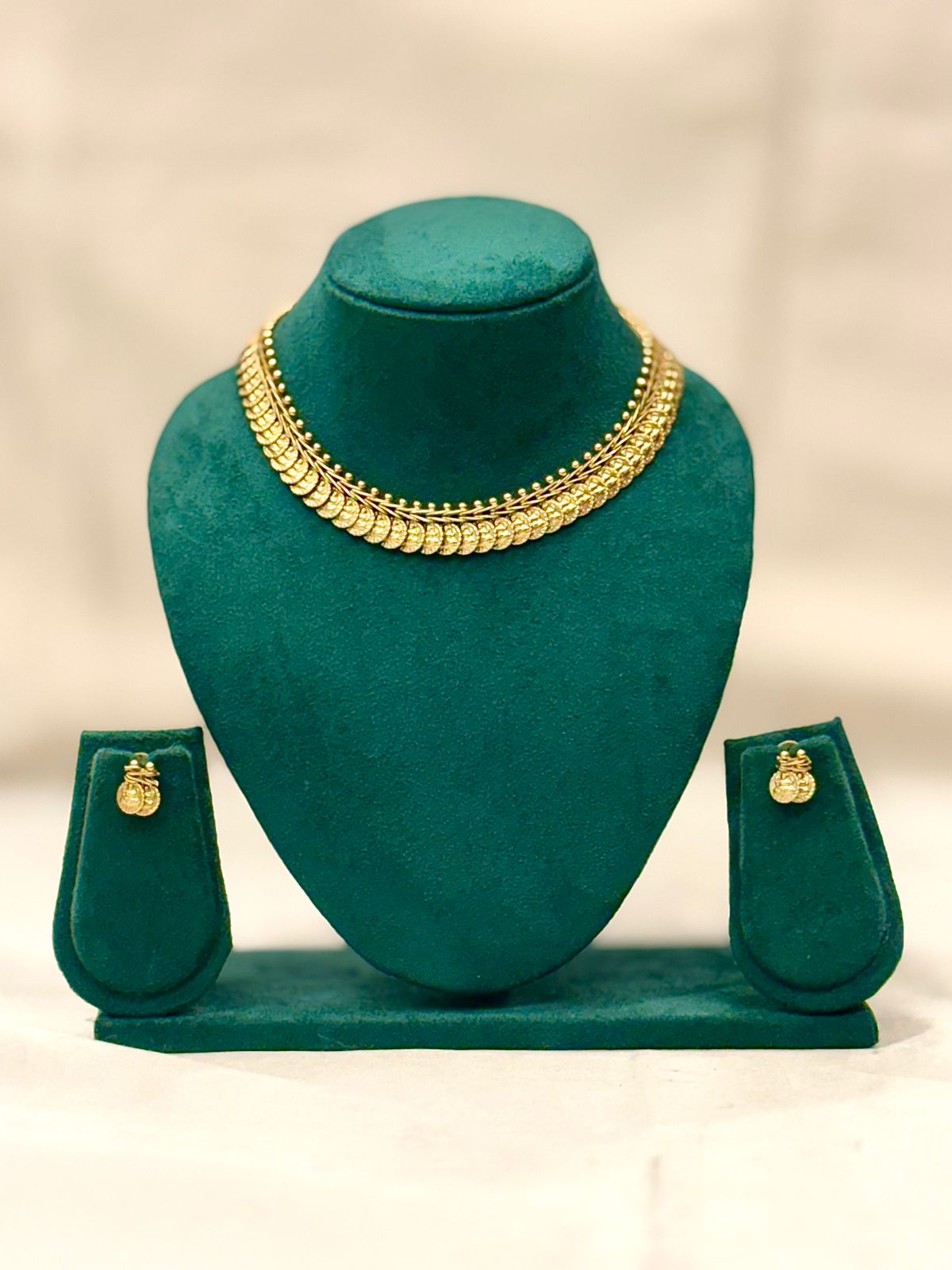Gold Lakshmi Kasu Coin Double Layer Choker Necklace Set | OL 19