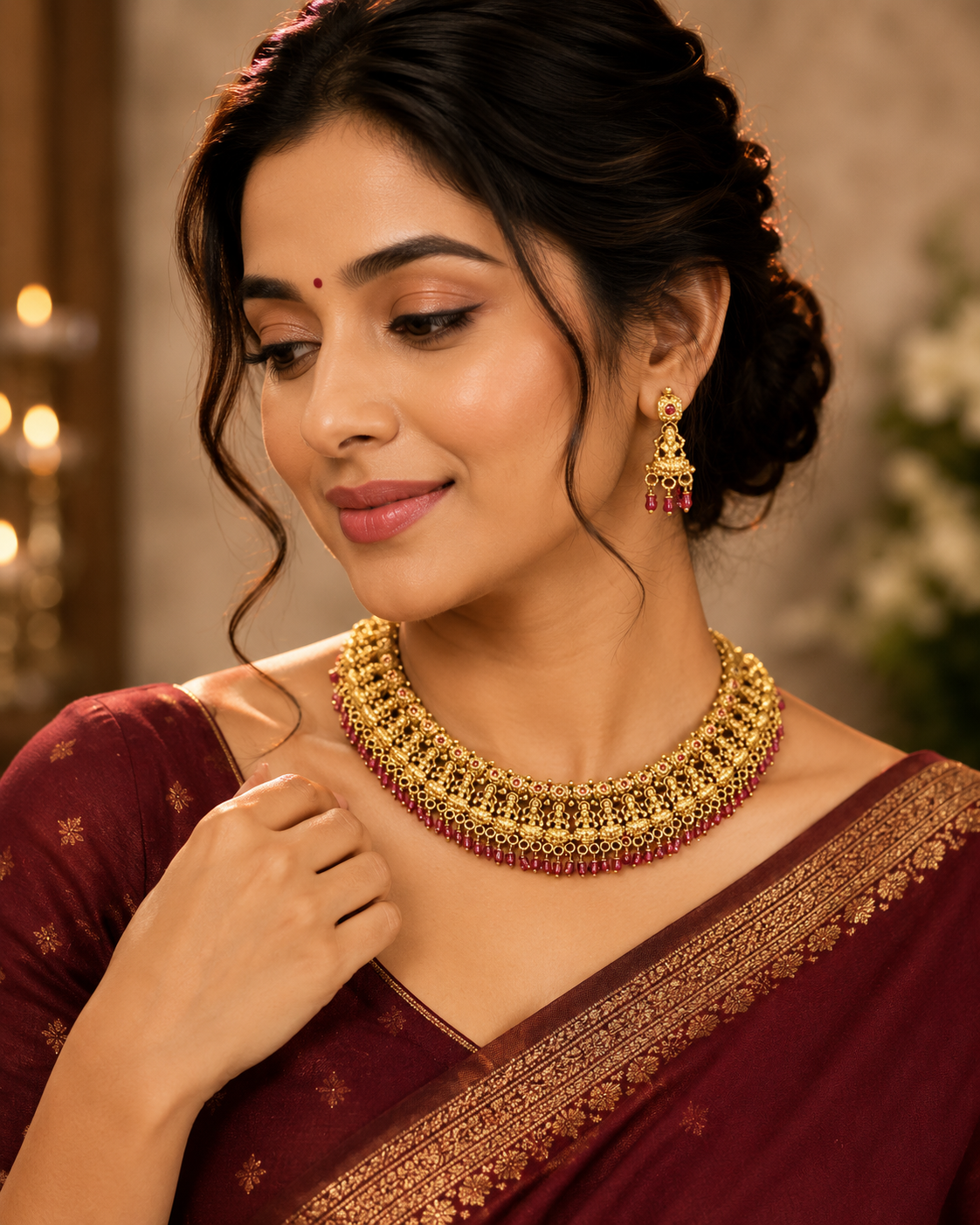 Gold Nakshi Ghungroo Choker Necklace Set | OL 05