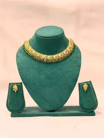 Gold Nakshi Elephant Motif Choker Necklace Set | OL 18