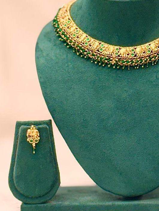 Gold Nakshi Elephant Motif Choker Necklace Set | OL 18
