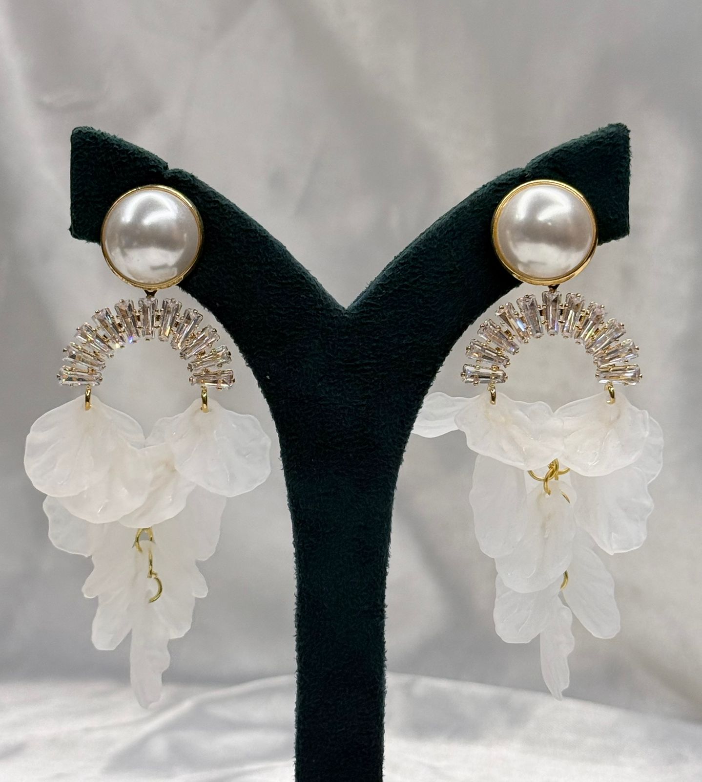 Pearl Stud Floral Drop Earrings with Crystal Detailing,llb555