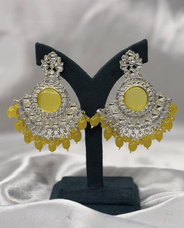Gold Plated Kundan Chandbali Earrings with Yellow Stone,llb590