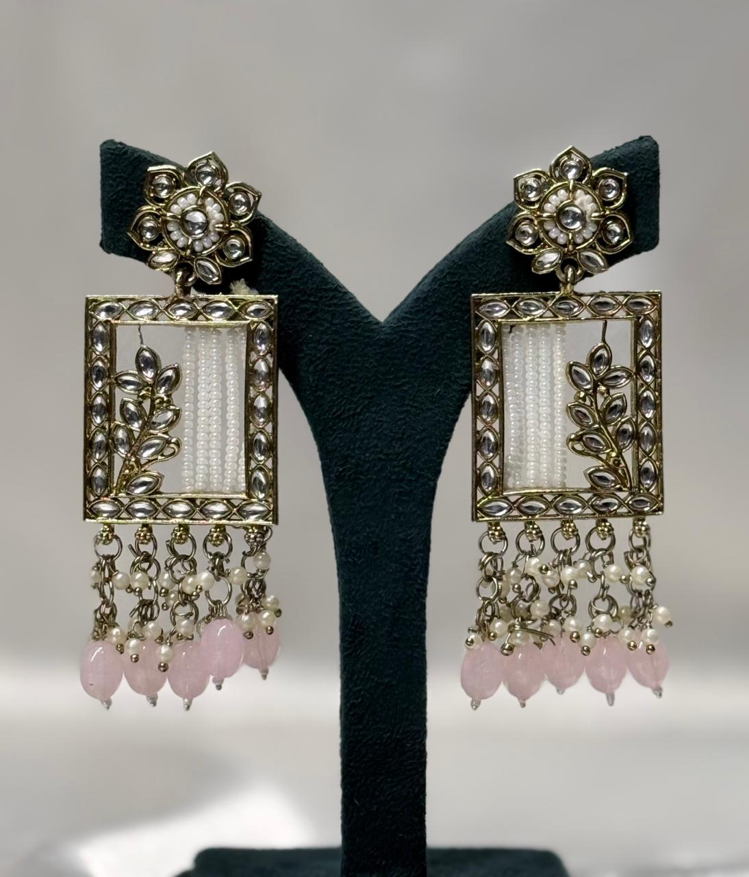 Antique Gold Kundan Pearl Drop Statement Earrings for Women,llb595