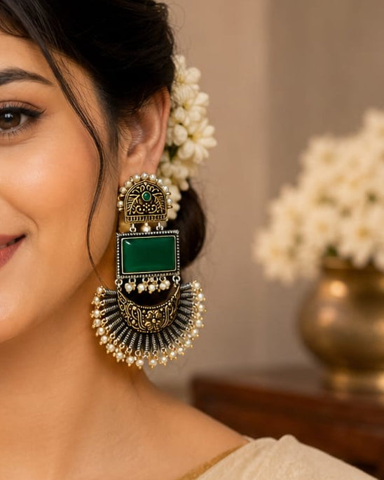 Oxidised Gold Chandbali Earrings | OL 248