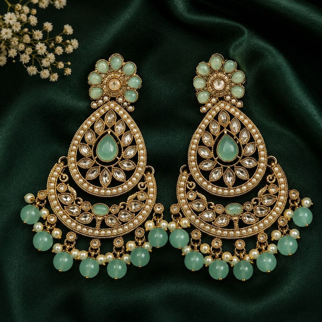 Mint Green Chandbali Earrings | llb0114