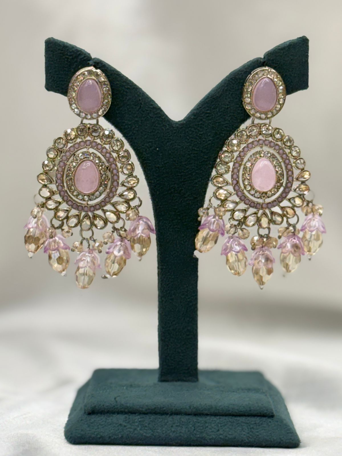 Pink Kundan Chandbali Earrings with Crystal Drops,llb6266