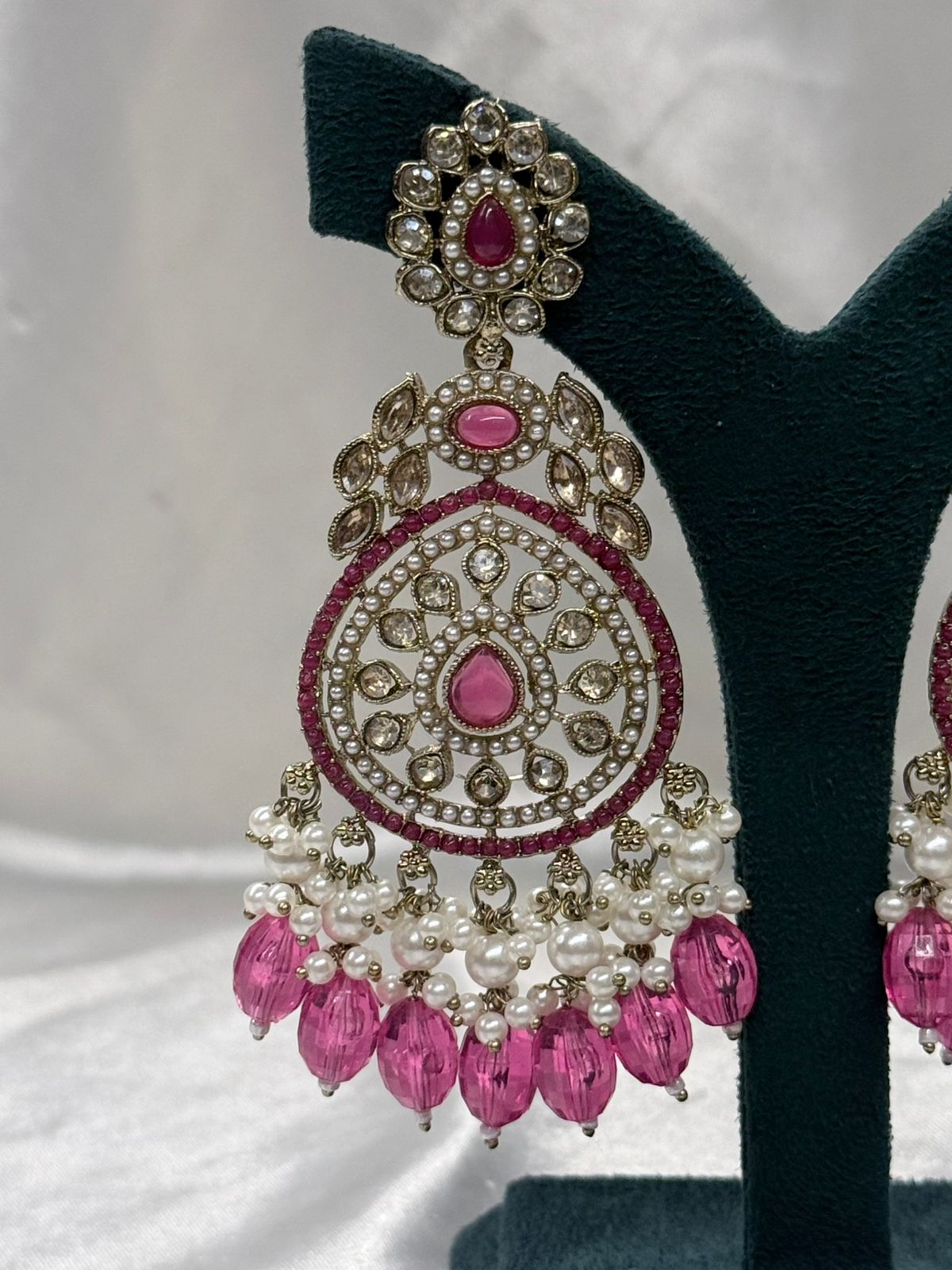 Pink Kundan Chandbali Earrings with Pearl Drops,620