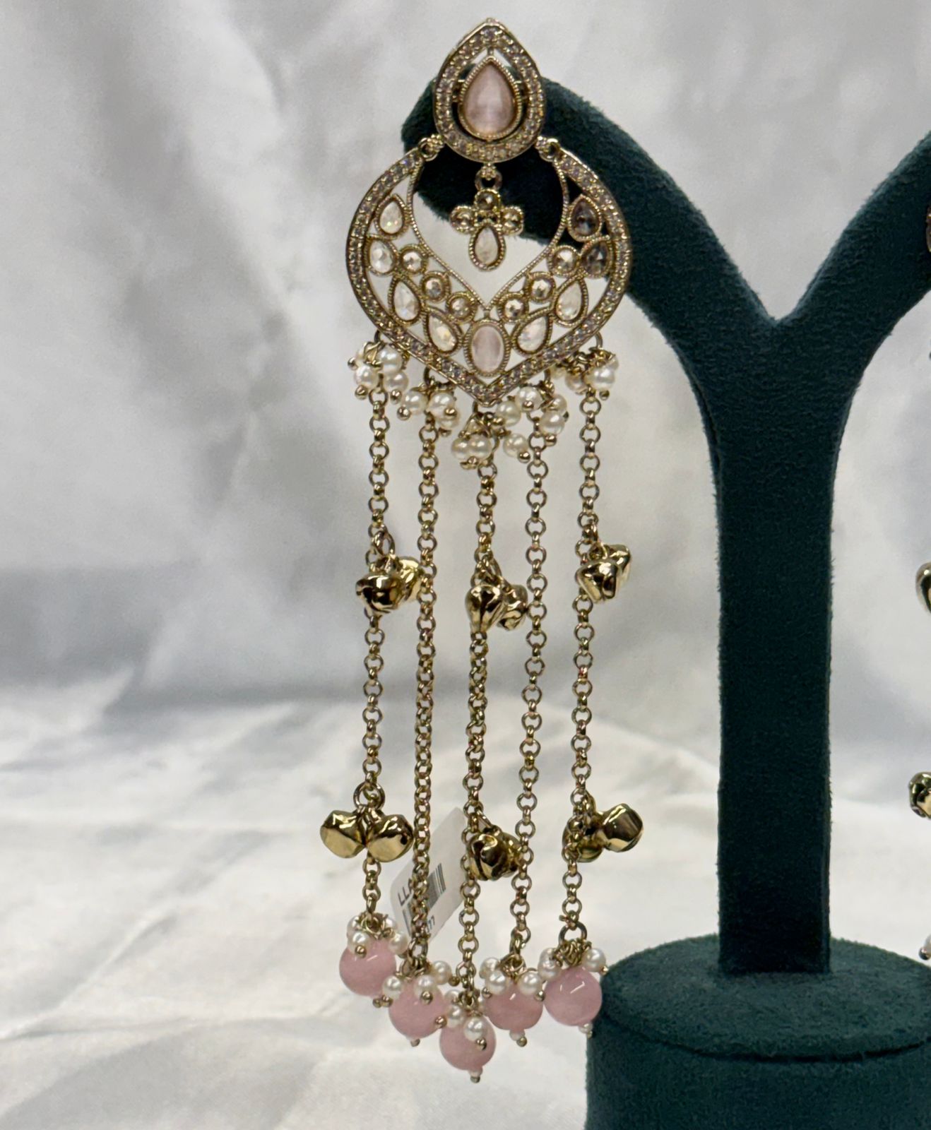 Antique Gold Pink Stone Chandelier Earrings with Pearls,llb563