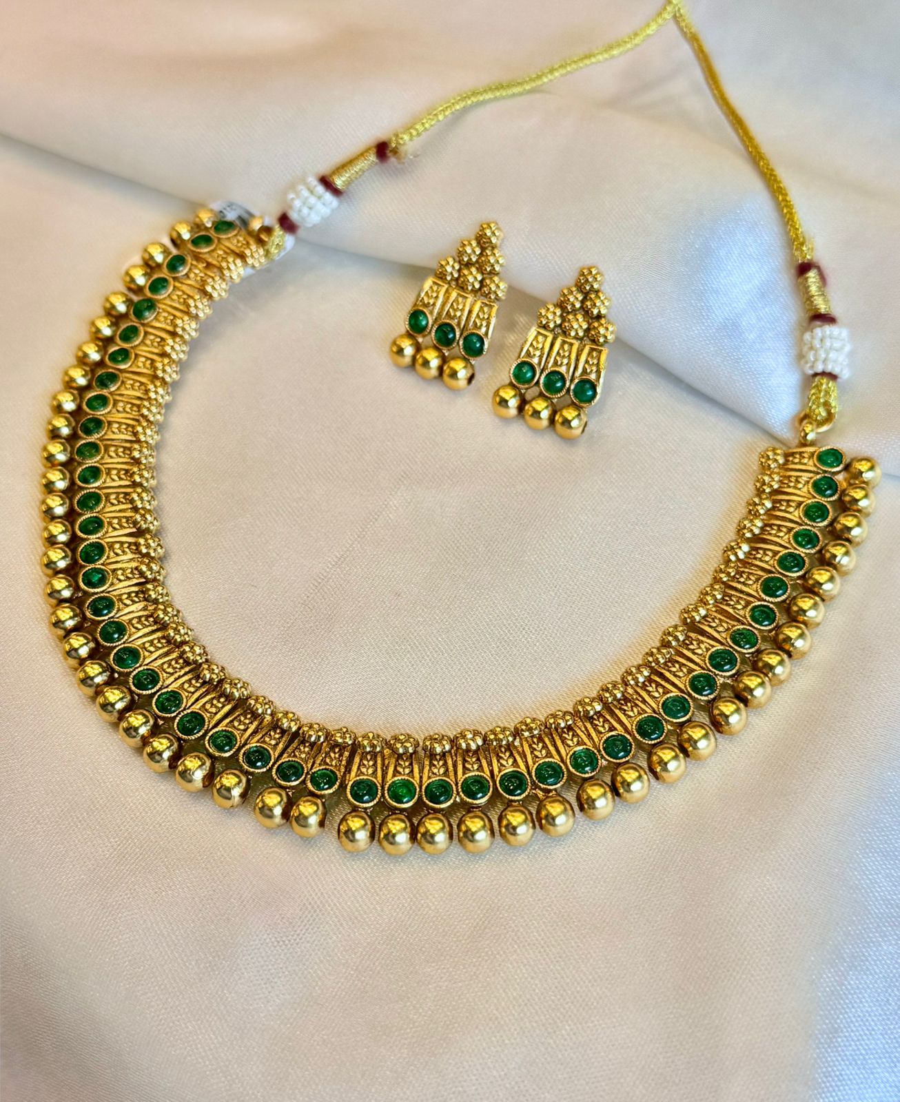 vishu coolection,green stone antiqu gold necklace,llb880