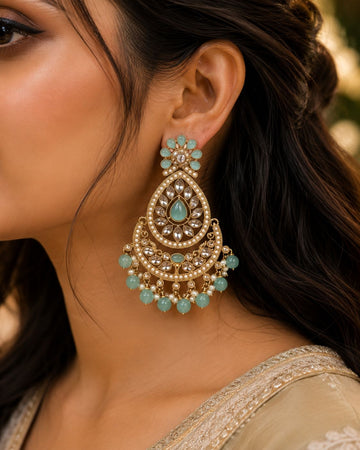 Mint Green Chandbali Earrings | llb0114