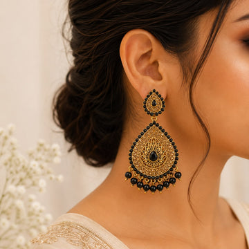 Black Gold Teardrop Chandbali Earrings | llb0147