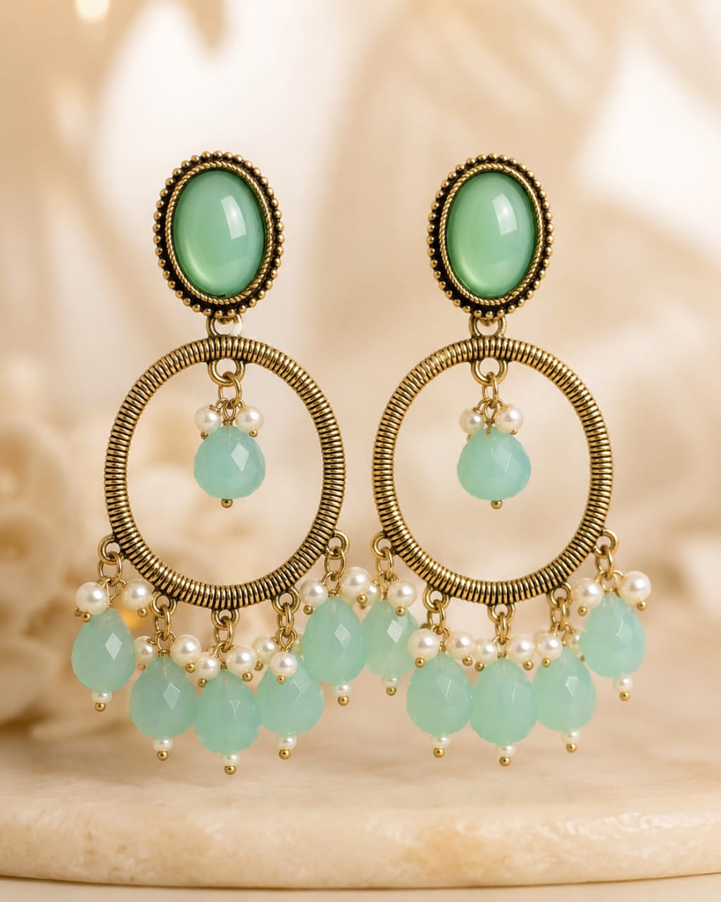 Black Onyx & Pearl Chandbali Earrings | llb0155