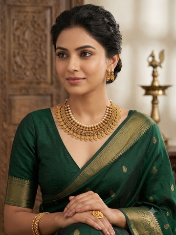 Antique Gold Lakshmi Temple Necklace Set with Earrings | OL182