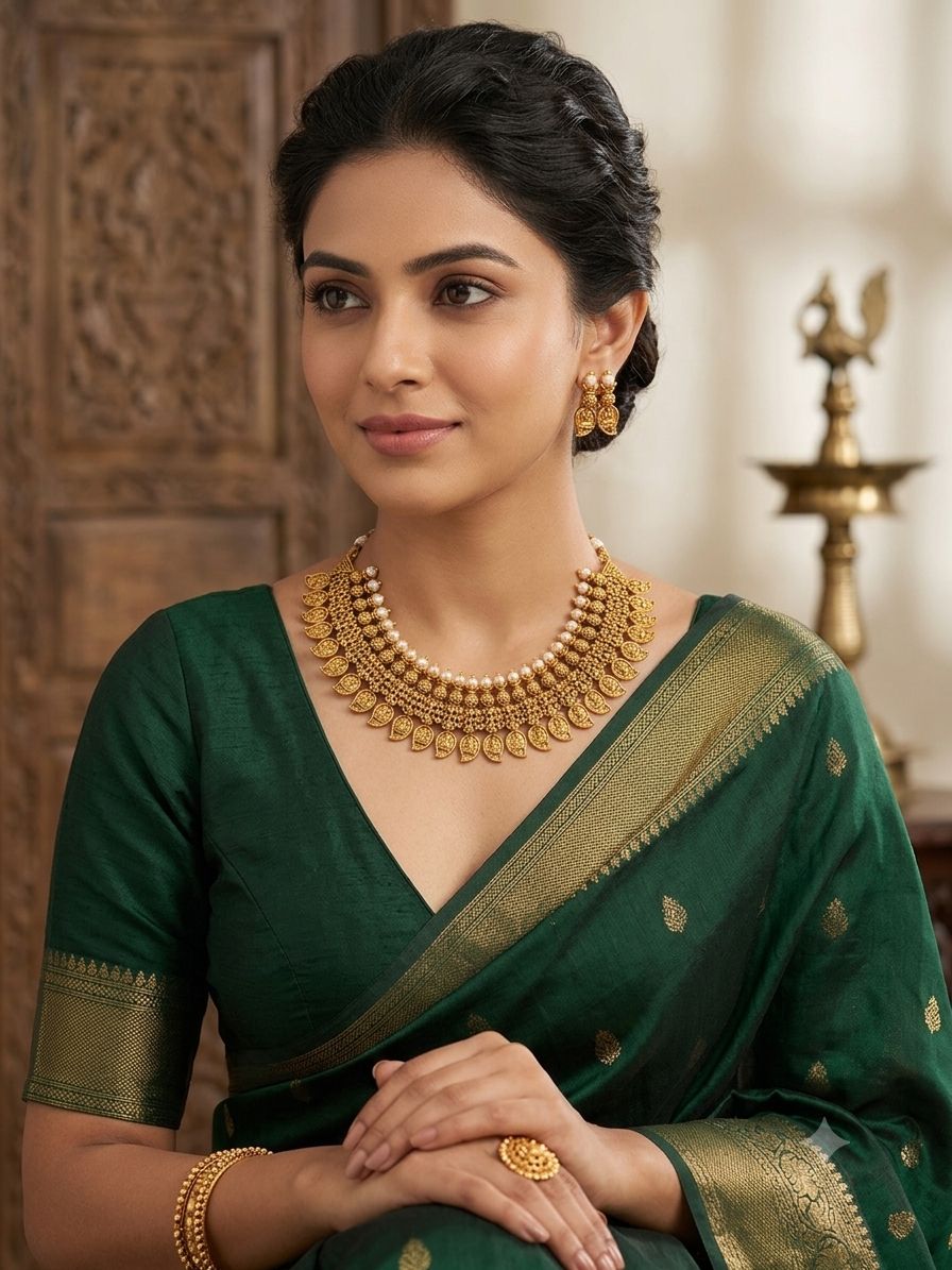 Antique Gold Lakshmi Temple Necklace Set with Earrings | OL182